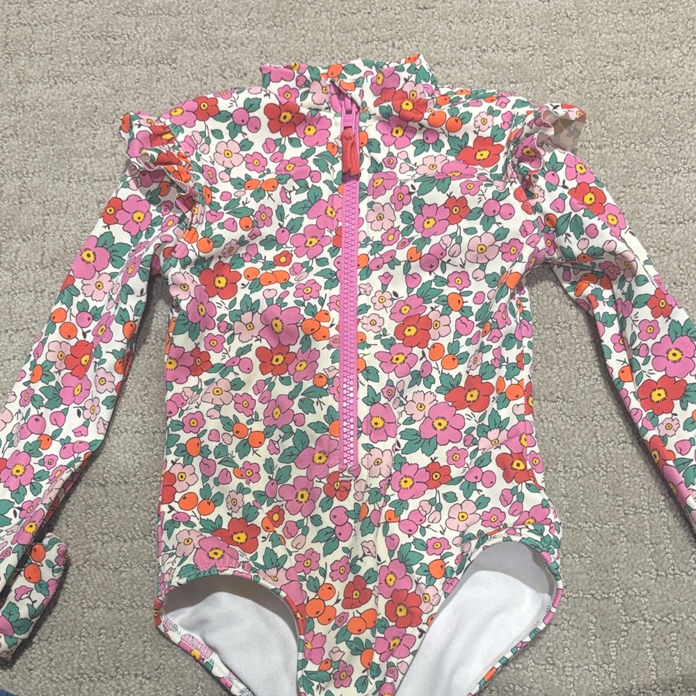 Mini Boden Pink and Orange Floral Bodysuit